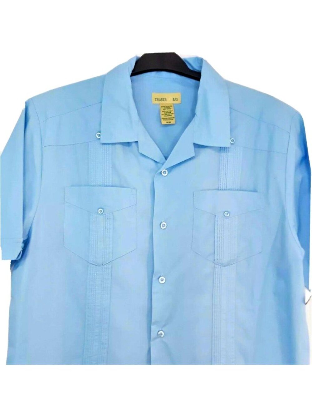 NOS Vintage Sears Trader Bay Guyabera Shirt Mens Medium Blue Pleated 4 Pocket Re